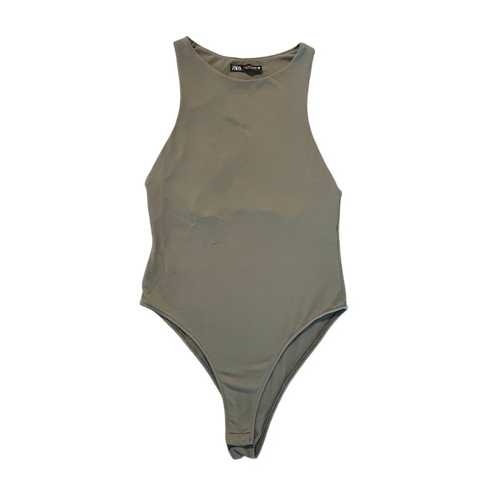 Zara Women Olive Green Sleeveless High Neck Bodysuit Size Small (0946)